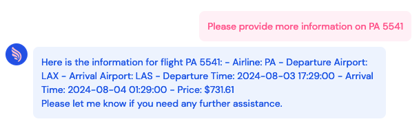 An image of the bot providing flight details