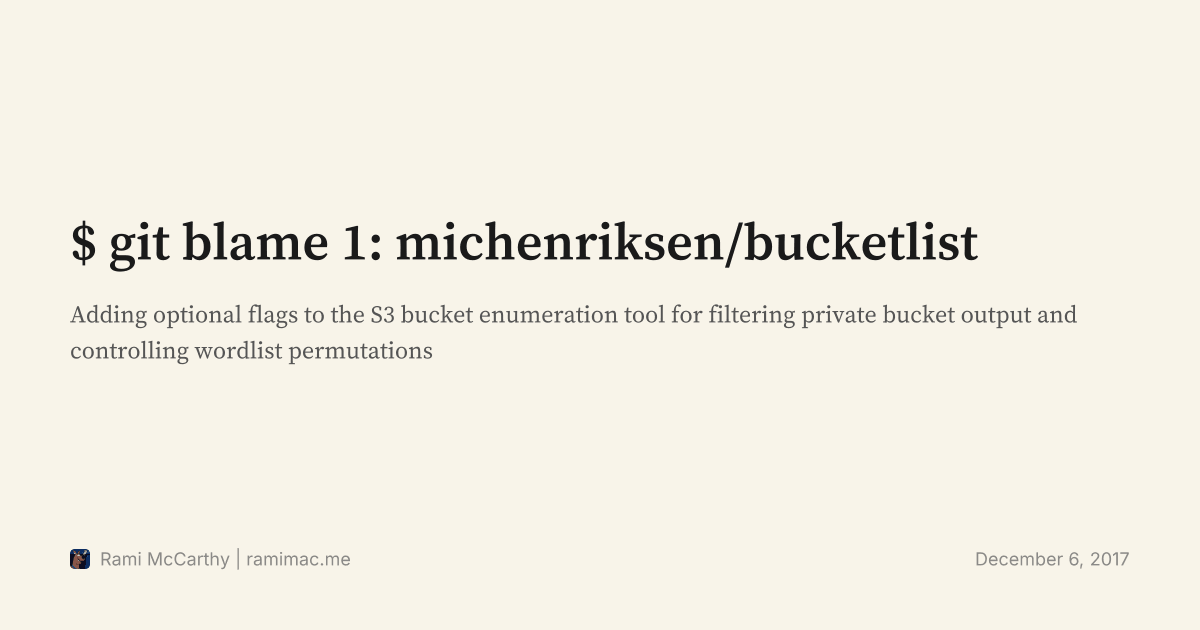 $ git blame 1: michenriksen/bucketlist